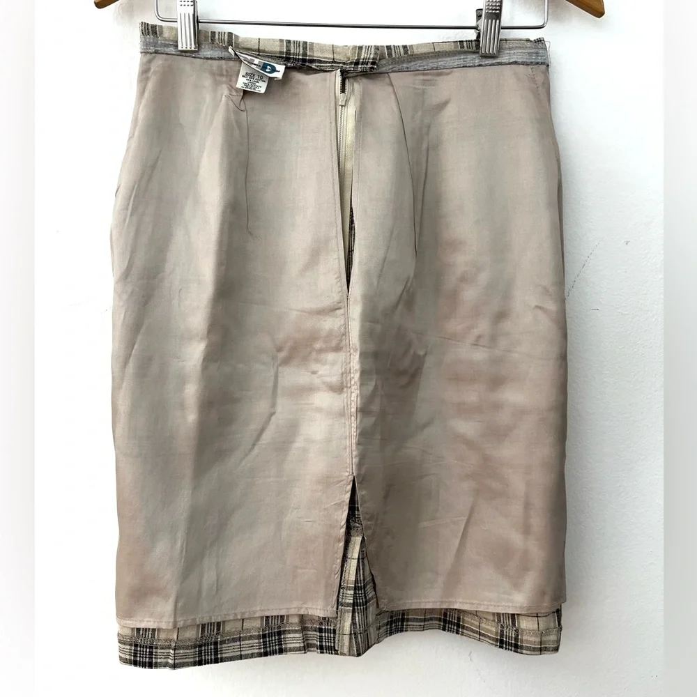 Paul Harris Design Linen Skirt Plaid Beige Tan & Black Knee Length Women Size 10